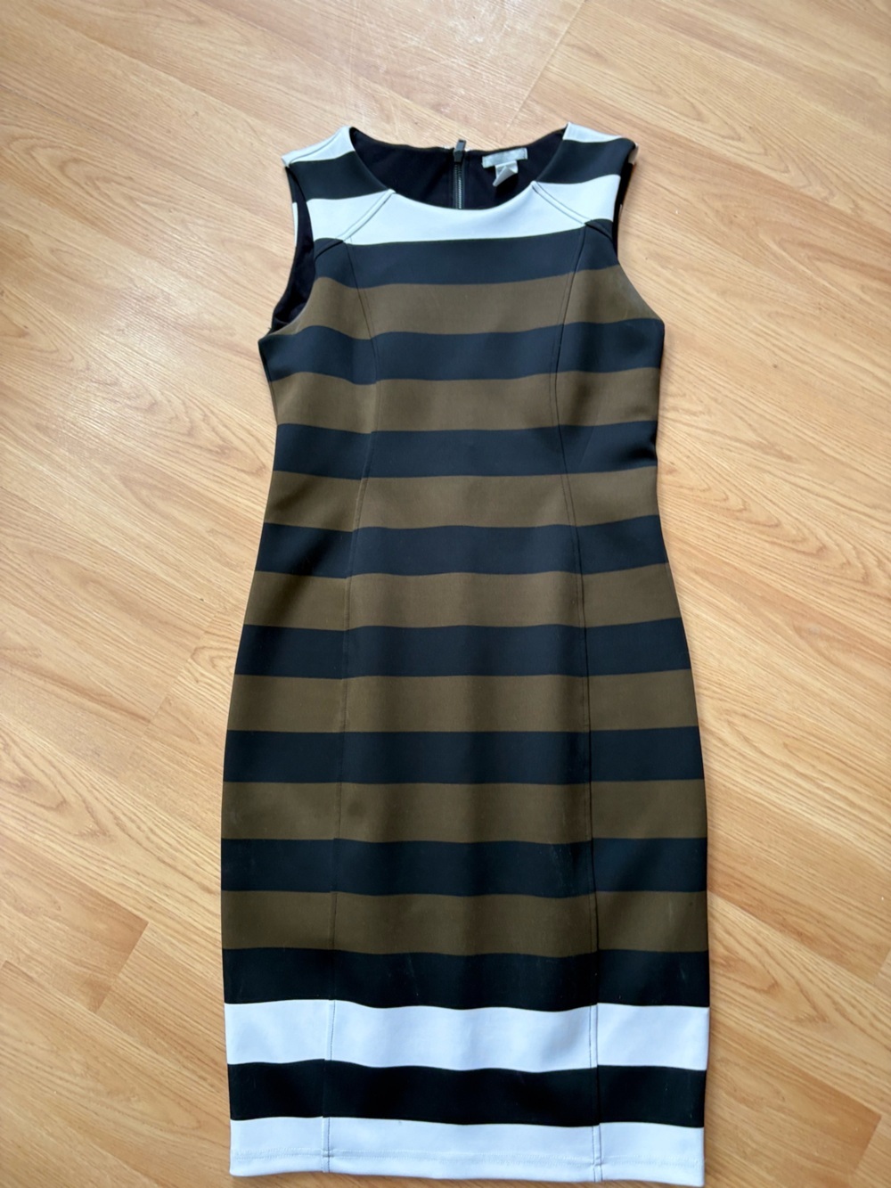 H&M brown , Black and White Striped Midi Sheath Dress L - Picture 3 of 9